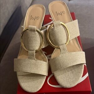 Impo Beige Slide Mules with Gold Ring Detail